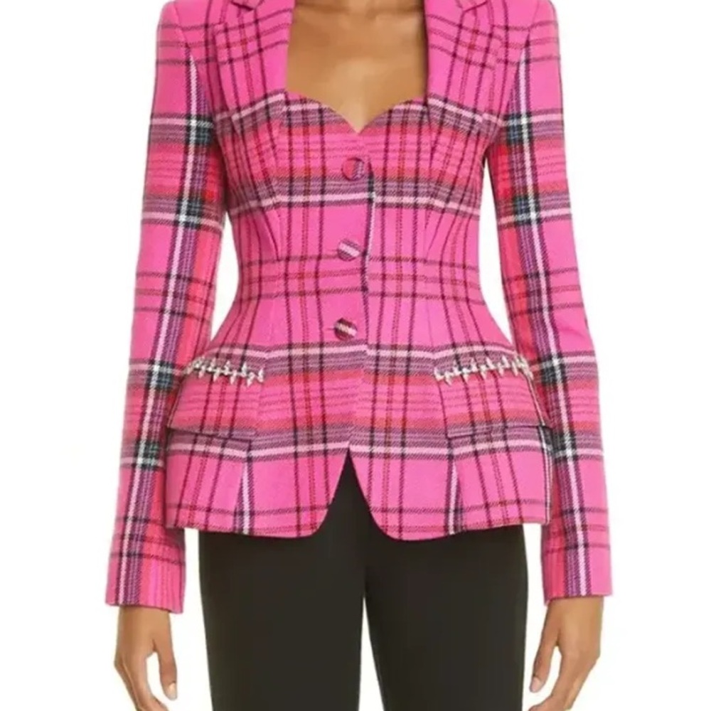 Pink Plaid Clueless Inspired Statement Blazer Cutout Back